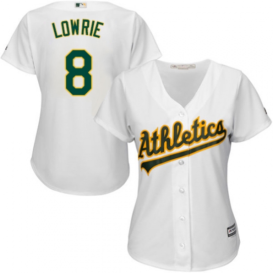 Women's Majestic Oakland Athletics #8 Jed Lowrie Replica White Home Cool Base MLB Jersey - Ujersey