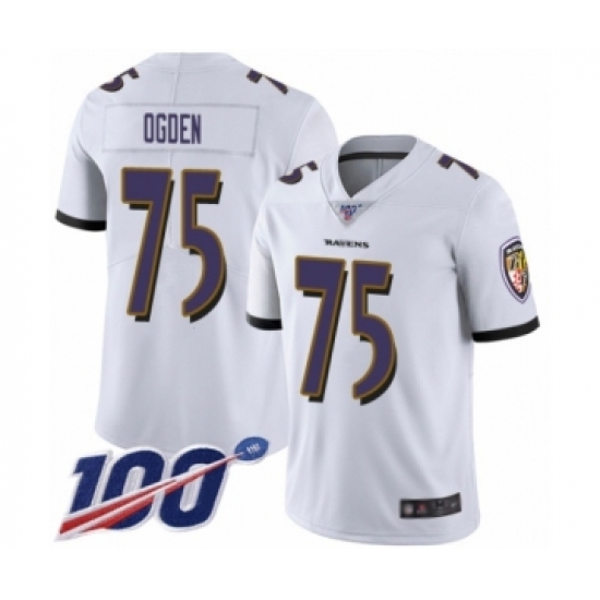 Men's Baltimore Ravens #75 Jonathan Ogden White Vapor Untouchable Limited Player 100th Season Football Jersey - Ujersey