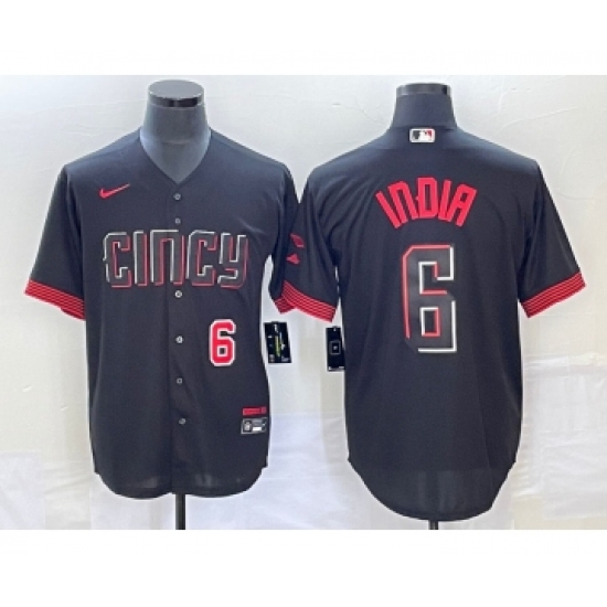 Men's Cincinnati Reds #6 Jonathan India Number Black 2023 City Connect Stitched Jersey