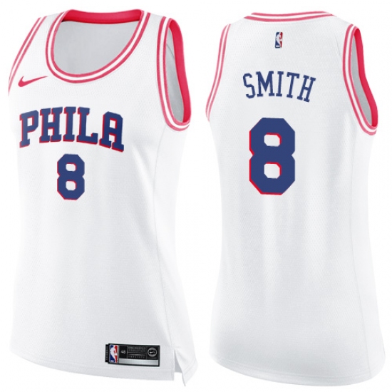 Women's Nike Philadelphia 76ers #8 Zhaire Smith Swingman White Pink Fashion NBA Jersey - Ujersey