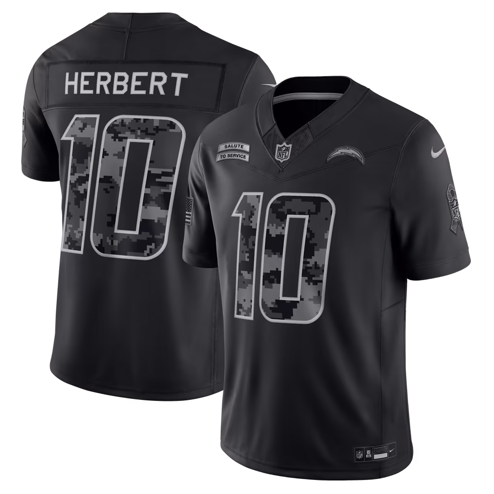 Men's Los Angeles Chargers Justin Herbert Nike Black 2026 Salute to Service Stitched Limited Jersey - U-jersey