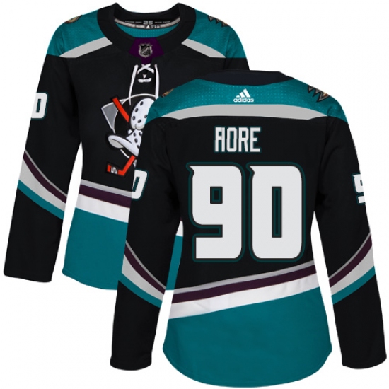 Women's Adidas Anaheim Ducks #90 Giovanni Fiore Authentic Black Teal Third NHL Jersey - Ujersey