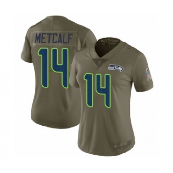 Women's Seattle Seahawks #14 D.K. Metcalf Limited Olive 2017 Salute to Service Football Jersey - Ujersey