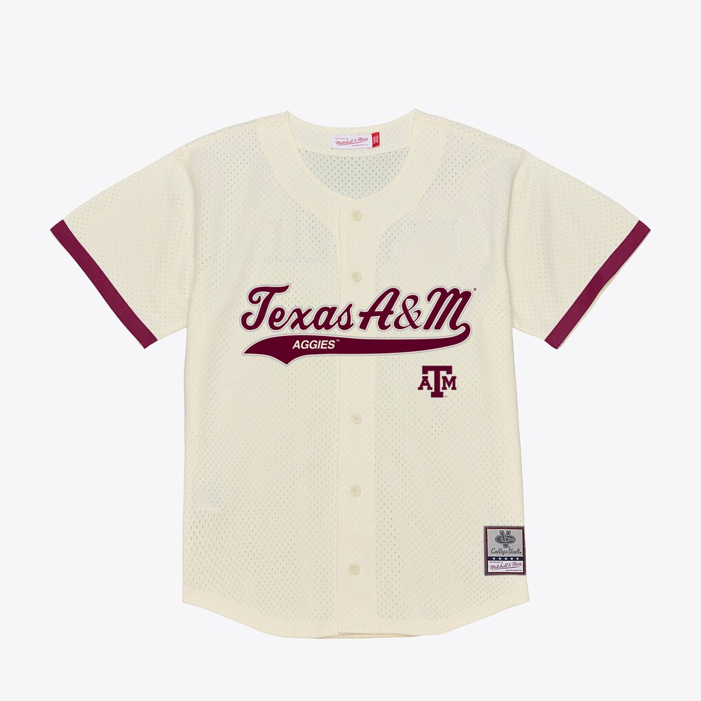 Men's Mitchell & Ness Cream Texas A&M Aggies Mesh Button-Up Batting Practice Baseball Jersey - Ujersey