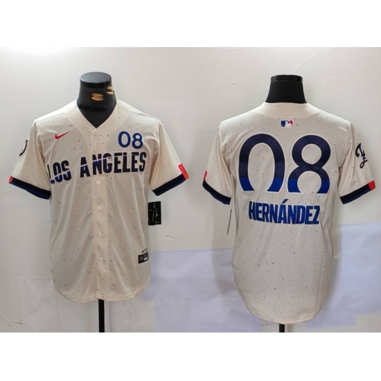 Men's Los Angeles Dodgers #8 Kiké Hernández Cream 2024 City Connect Limited Stitched Baseball Jersey - Ujersey