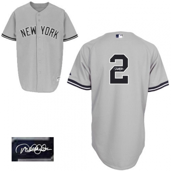 Men's Majestic New York Yankees #2 Derek Jeter Authentic Grey Road Autographed MLB Jersey - Ujersey