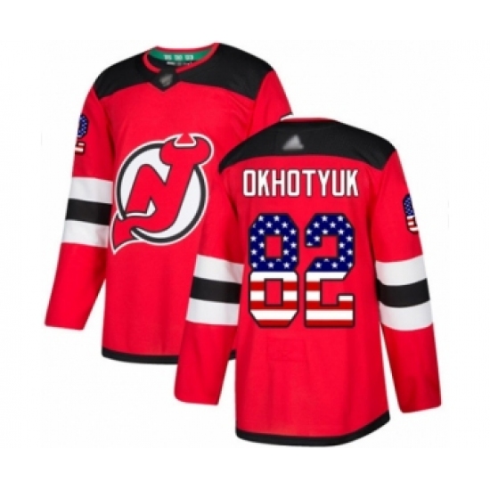 Men's New Jersey Devils #82 Nikita Okhotyuk Authentic Red USA Flag Fashion Hockey Jersey - Ujersey