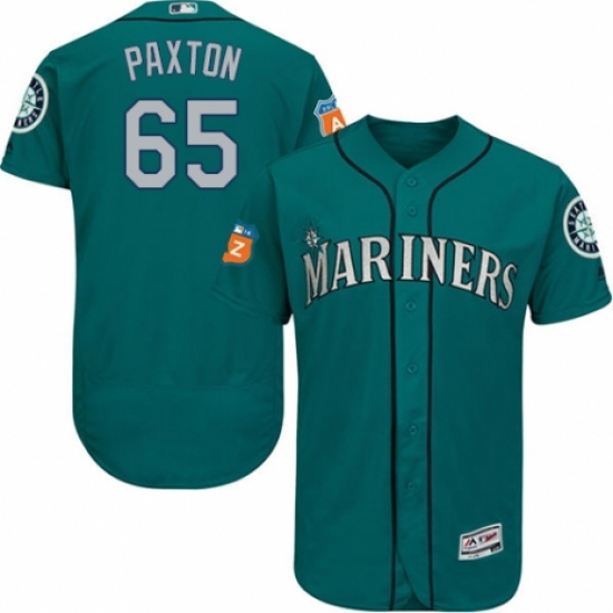 Men's Majestic Seattle Mariners #65 James Paxton Teal Green Alternate Flex Base Authentic Collection MLB Jersey - Ujersey