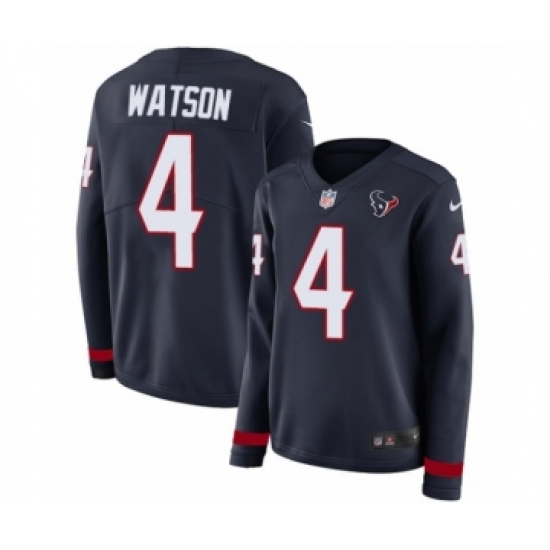 Women's Nike Houston Texans #4 Deshaun Watson Limited Navy Blue Therma Long Sleeve NFL Jersey - Ujersey