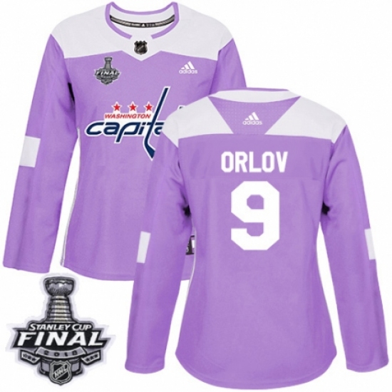Women's Adidas Washington Capitals #9 Dmitry Orlov Authentic Purple Fights Cancer Practice 2018 Stanley Cup Final NHL Jersey - Ujersey