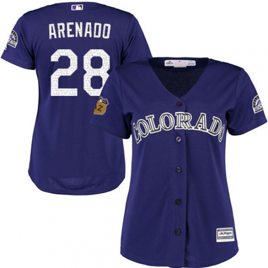 Women's Majestic Colorado Rockies #28 Nolan Arenado Authentic Purple 2017 Spring Training Cool Base MLB Jersey - Ujersey