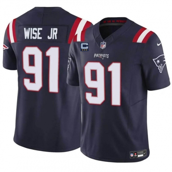 Men's New England Patriots #91 Deatrich Wise Jr Navy F.U.S.E. With 3-Star C Vapor Limited Stitched Football Jersey - Ujersey