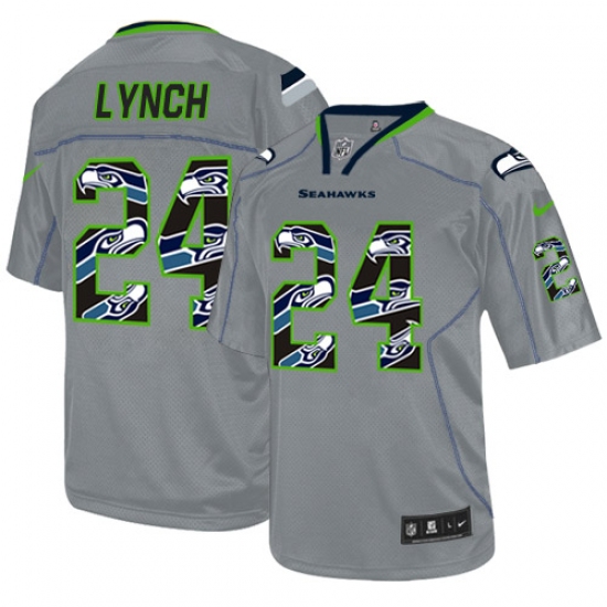 Men's Nike Seattle Seahawks #24 Marshawn Lynch Elite New Lights Out Grey NFL Jersey - Ujersey