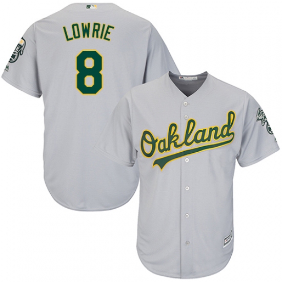 Men's Majestic Oakland Athletics #8 Jed Lowrie Replica Grey Road Cool Base MLB Jersey - Ujersey
