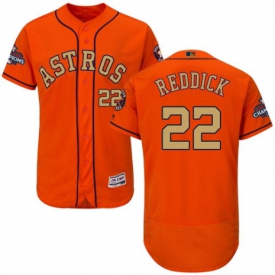 Men's Majestic Houston Astros #22 Josh Reddick Orange Alternate 2018 Gold Program Flex Base Authentic Collection MLB Jersey - Ujersey