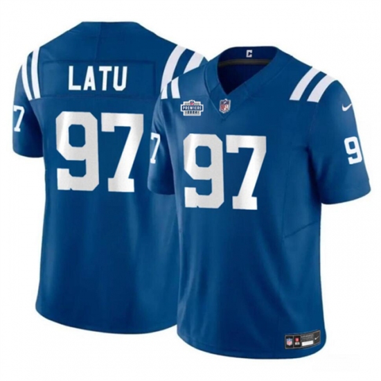 Men's Indianapolis Colts #97 Laiatu Latu Blue 2024 With Dradt F.U.S.E. Vapor Limited Stitched Football Jersey - Ujersey