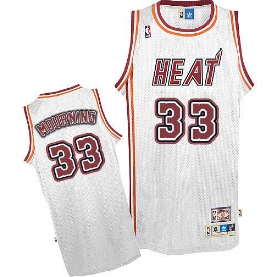 Men's Adidas Miami Heat #33 Alonzo Mourning Authentic White Throwback NBA Jersey - Ujersey