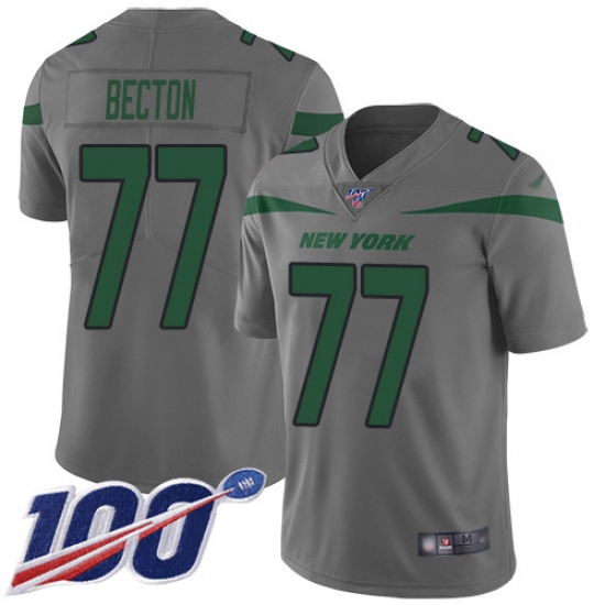 Youth New York Jets #77 Mekhi Becton Gray Stitched Limited Inverted Legend 100th Season Jersey - Ujersey