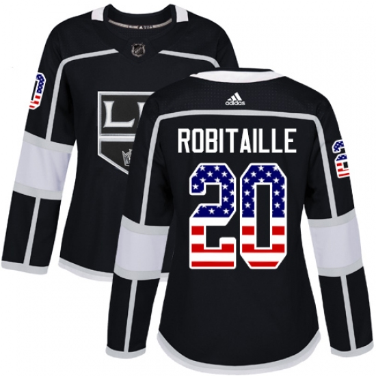 Women's Adidas Los Angeles Kings #20 Luc Robitaille Authentic Black USA Flag Fashion NHL Jersey - Ujersey