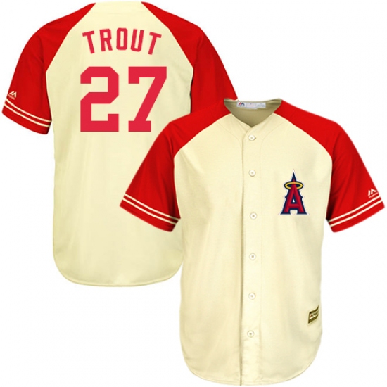 Men's Majestic Los Angeles Angels of Anaheim #27 Mike Trout Authentic Cream/Red Exclusive MLB Jersey - Ujersey