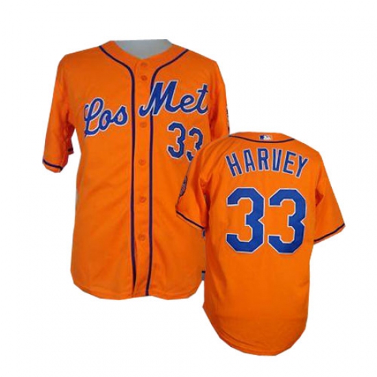 Men's Majestic New York Mets #33 Matt Harvey Authentic Orange Los Mets Cool Base MLB Jersey - Ujersey