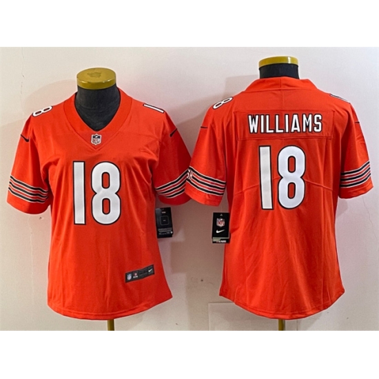 Women's Chicago Bears #18 Caleb Williams Orange 2024 Draft Vapor Football Stitched Jersey(Run Small) - Ujersey