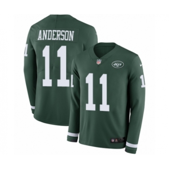 Men's Nike New York Jets #11 Robby Anderson Limited Green Therma Long Sleeve NFL Jersey - Ujersey