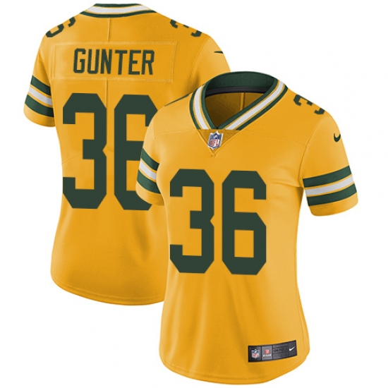 Women's Nike Green Bay Packers #36 LaDarius Gunter Limited Gold Rush Vapor Untouchable NFL Jersey - Ujersey