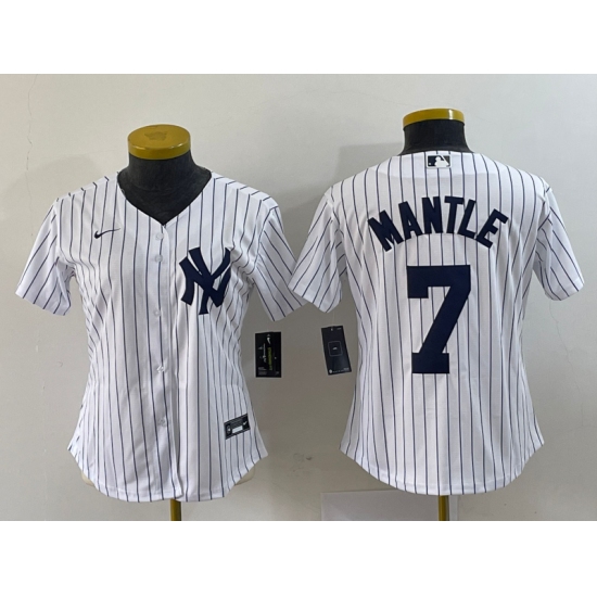 Women's Nike New York Yankees #7 Mickey Mantle White No Name Stitched Cool Base Jersey - Ujersey