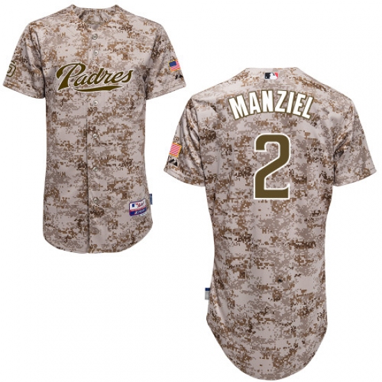 Men's Majestic San Diego Padres #2 Johnny Manziel Authentic Camo Alternate 2 Cool Base MLB Jersey - Ujersey