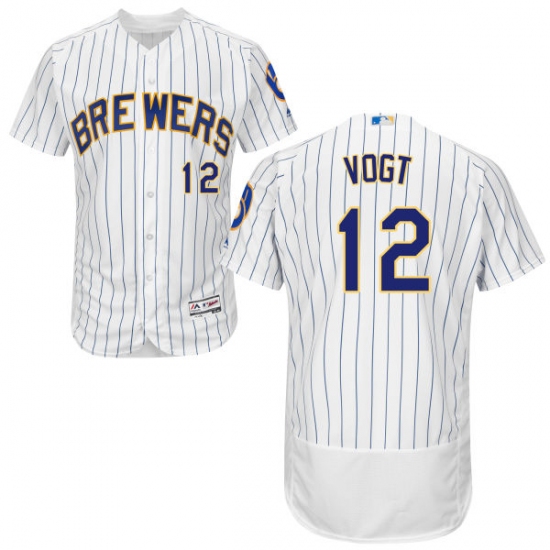 Men's Majestic Milwaukee Brewers #12 Stephen Vogt White/Royal Flexbase Authentic Collection MLB Jersey - Ujersey