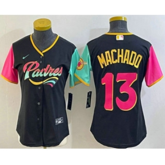 Women's San Diego Padres #13 Manny Machado Black 2022 City Connect Cool Base Stitched Jersey - Ujersey