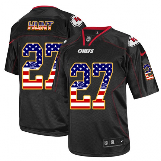 Men's Nike Kansas City Chiefs #27 Kareem Hunt Elite Black USA Flag Fashion NFL Jersey - Ujersey
