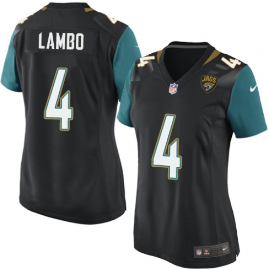 Women's Nike Jacksonville Jaguars #4 Josh Lambo Game Black Alternate NFL Jersey - Ujersey