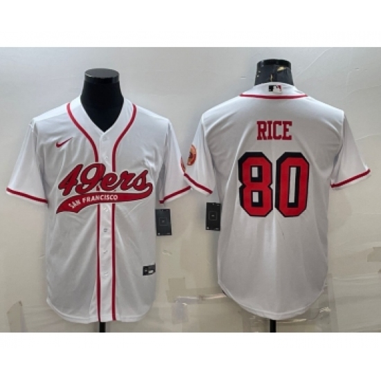 Men's San Francisco 49ers #80 Jerry Rice New White With Patch Cool Base Stitched Baseball Jersey - Ujersey