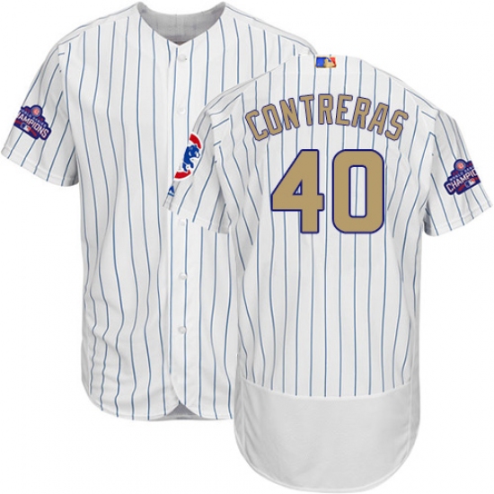 Men's Majestic Chicago Cubs #40 Willson Contreras White 2017 Gold Program Flexbase Authentic Collection MLB Jersey - Ujersey