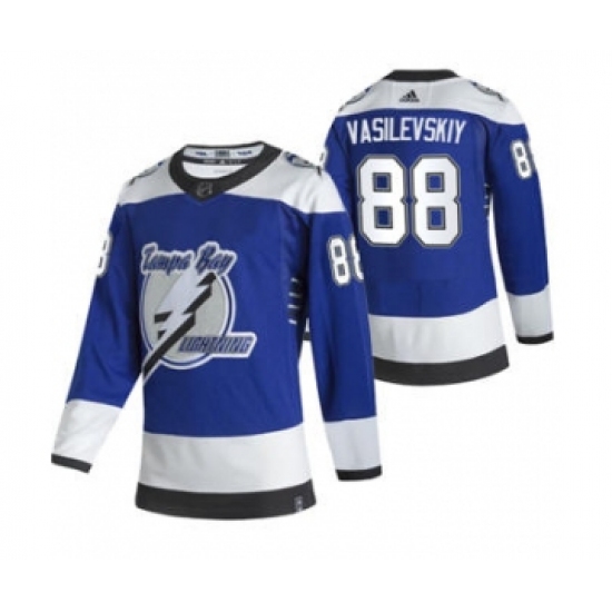 Men's Tampa Bay Lightning #88 Andrei Vasilevskiy Blue 2020-21 Reverse Retro Alternate Hockey Jersey - Ujersey