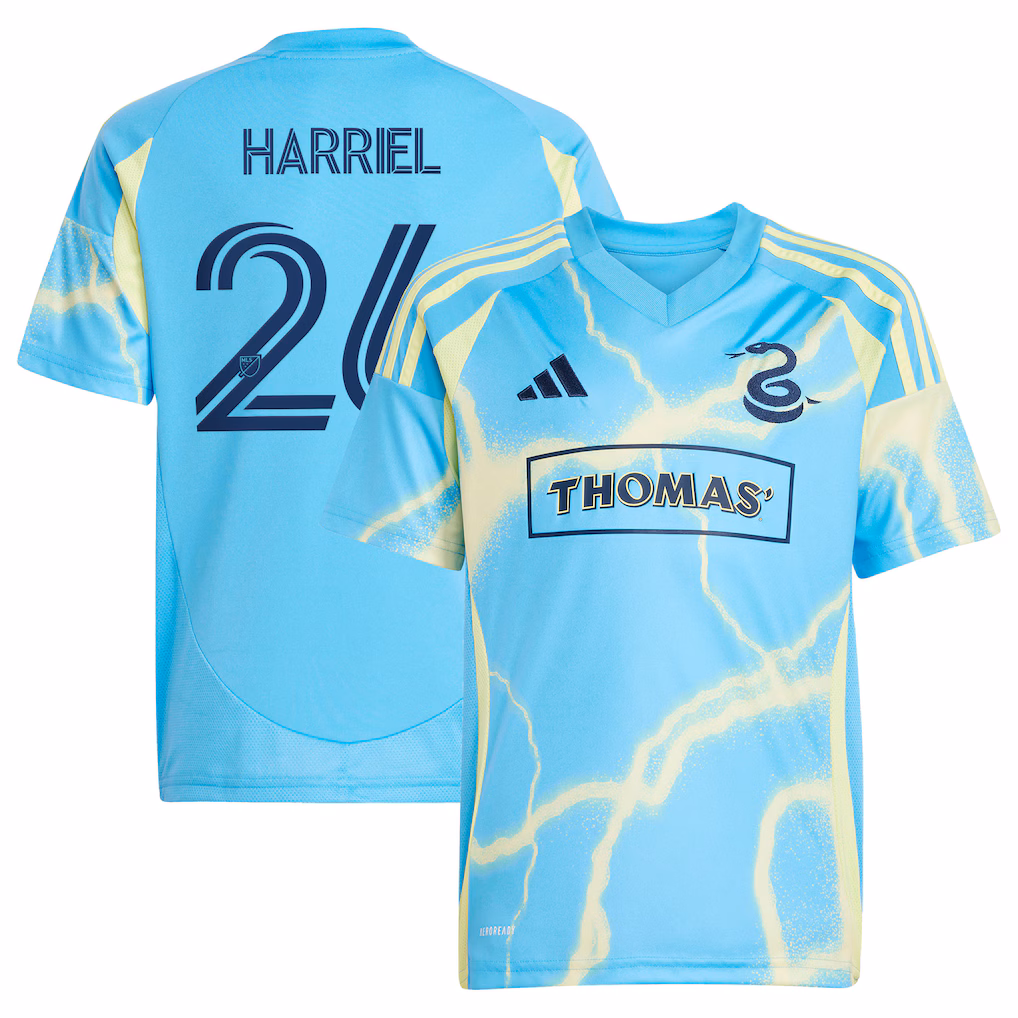 Youth Philadelphia Union Nathan Harriel adidas Blue 2025 The Voltage Kit Replica Jersey