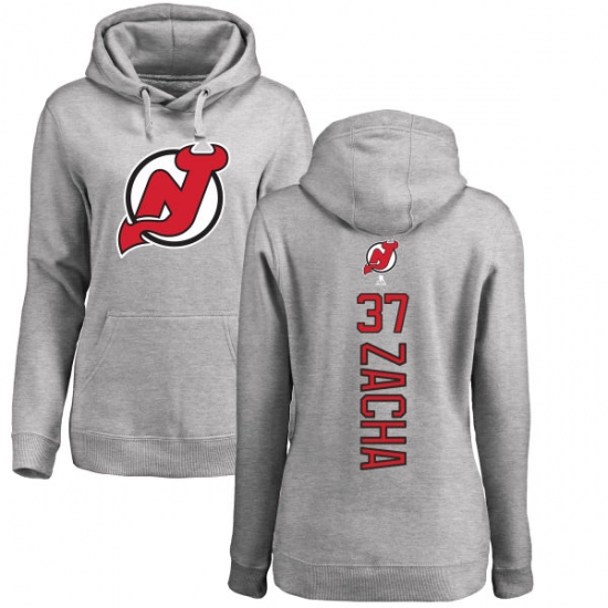 NHL Women's Adidas New Jersey Devils #37 Pavel Zacha Ash Backer Pullover Hoodie - Ujersey