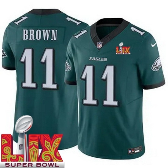 Youth Philadelphia Eagles A.J. Brown #11 Green 2024 2025 Super Bowl LIX F U S E Stitched NFL Jersey - Ujersey