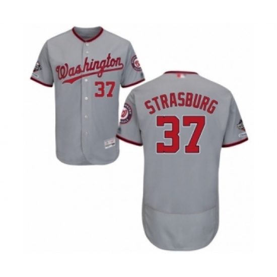 Men's Washington Nationals #37 Stephen Strasburg Grey Road Flex Base Authentic Collection 2019 World Series Champions Baseball Jersey - Ujersey