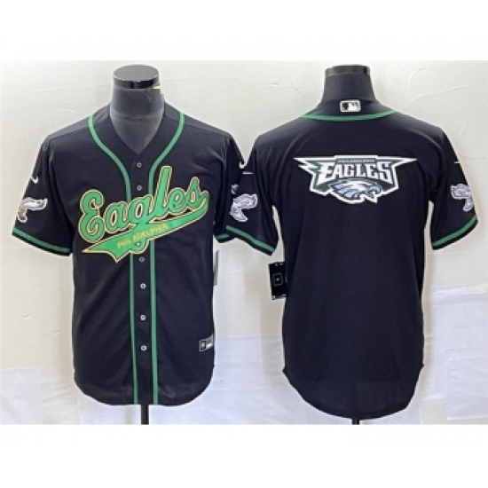Mens Nike Philadelphia Eagles Black Team Big Logo Cool Base Stitched Baseball Jersey