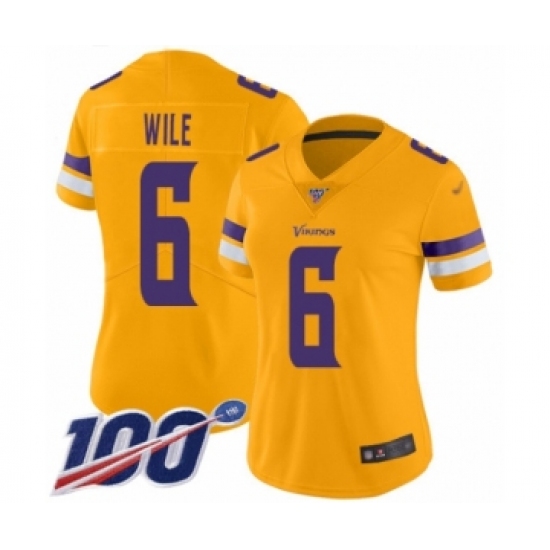 Women's Minnesota Vikings #6 Matt Wile Limited Gold Inverted Legend 100th Season Football Jersey - Ujersey