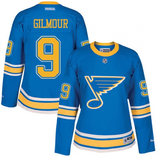 Women's Reebok St. Louis Blues #9 Doug Gilmour Authentic Blue 2017 Winter Classic NHL Jersey