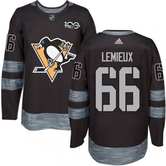 Men's Adidas Pittsburgh Penguins #66 Mario Lemieux Authentic Black 1917-2017 100th Anniversary NHL Jersey - Ujersey