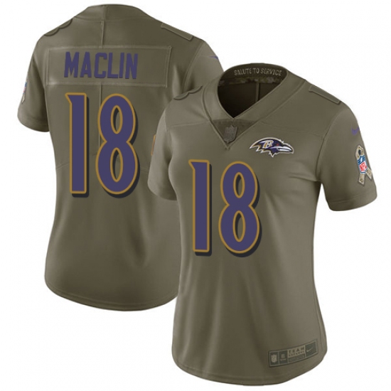 Women's Nike Baltimore Ravens #18 Jeremy Maclin Limited Olive 2017 Salute to Service NFL Jersey - Ujersey