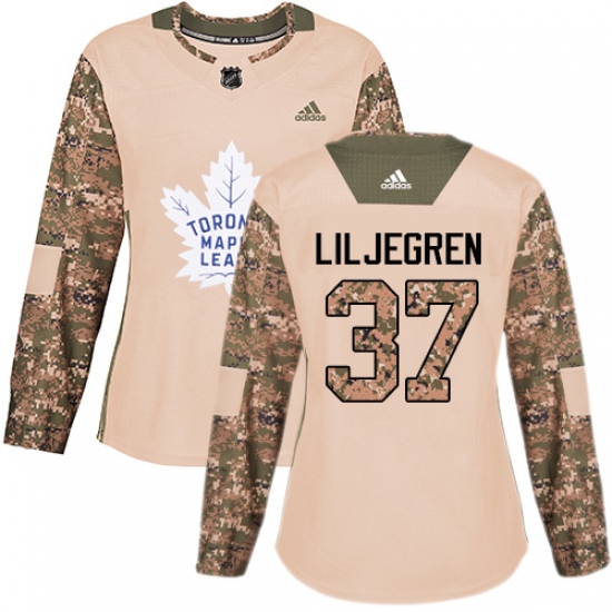 Women's Adidas Toronto Maple Leafs #37 Timothy Liljegren Authentic Camo Veterans Day Practice NHL Jersey - Ujersey