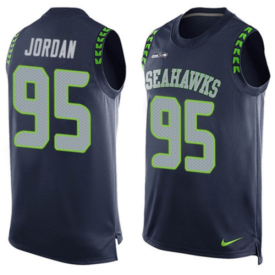 Men's Nike Seattle Seahawks #95 Dion Jordan Limited Steel Blue Player Name & Number Tank Top NFL Jersey - Ujersey
