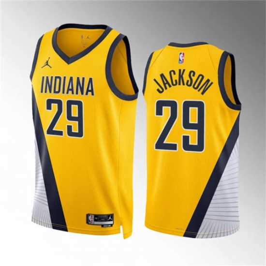 Men's Indiana Pacers #29 Quenton Jackson Yelllow Statement Edition Stitched Basketball Jersey - Ujersey
