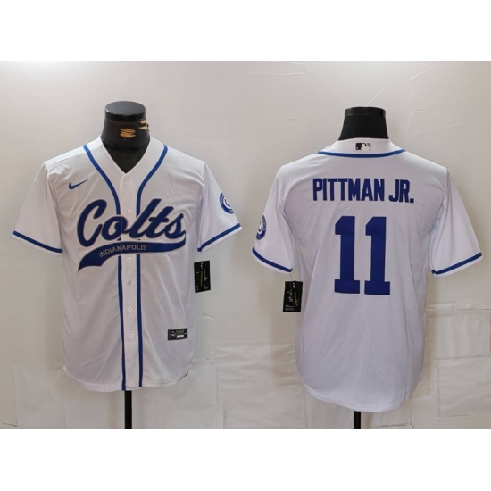 Men's Indianapolis Colts #11 Michael Pittman Jr White Cool Base Stitched Baseball Jersey - Ujersey